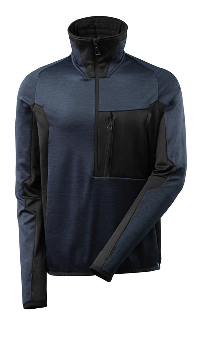 MASCOT® ADVANCED - mørk marine/sort - Fleecetrøje med kort lynlås, høj krave, moderne pasform